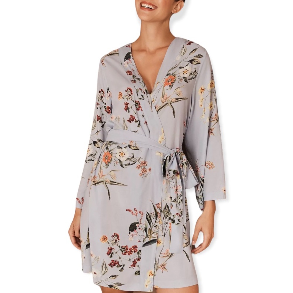 BHLDN Plum Pretty Sugar Siren Song Dusty Blue Floral Robe M